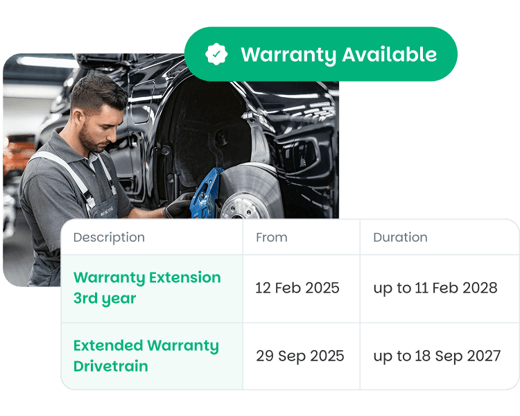 Warranty and contracts screenshot: warranty extensions with their start and end dates